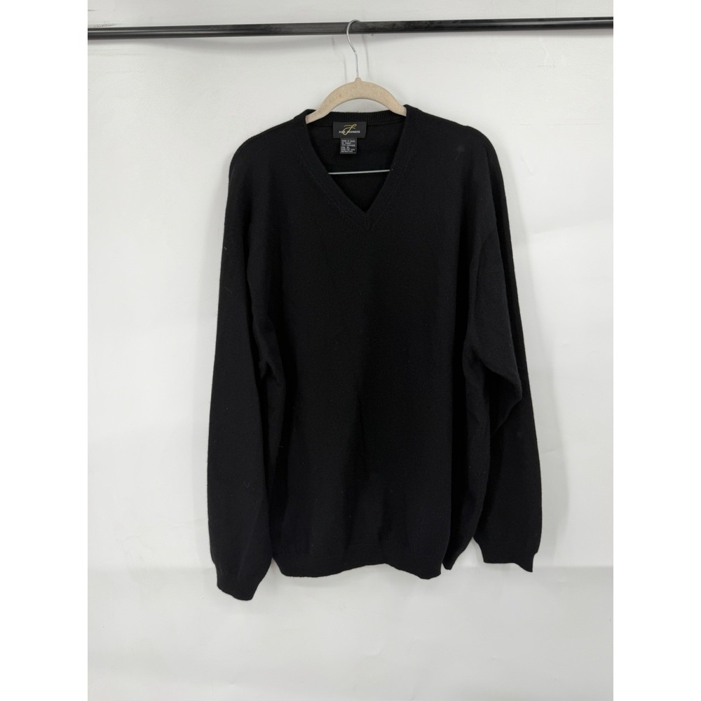 Pure Cashmere Sweater Mens XL Black 100% Cashmere V Neck Quiet Luxury Classic